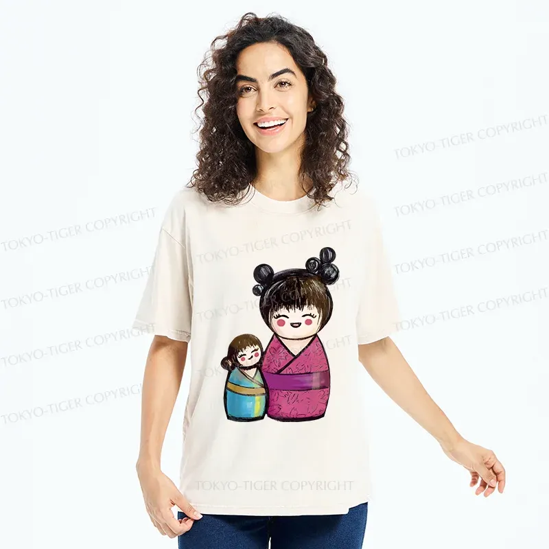 Tokyo-Tiger Geisha Doll Washed T-Shirt