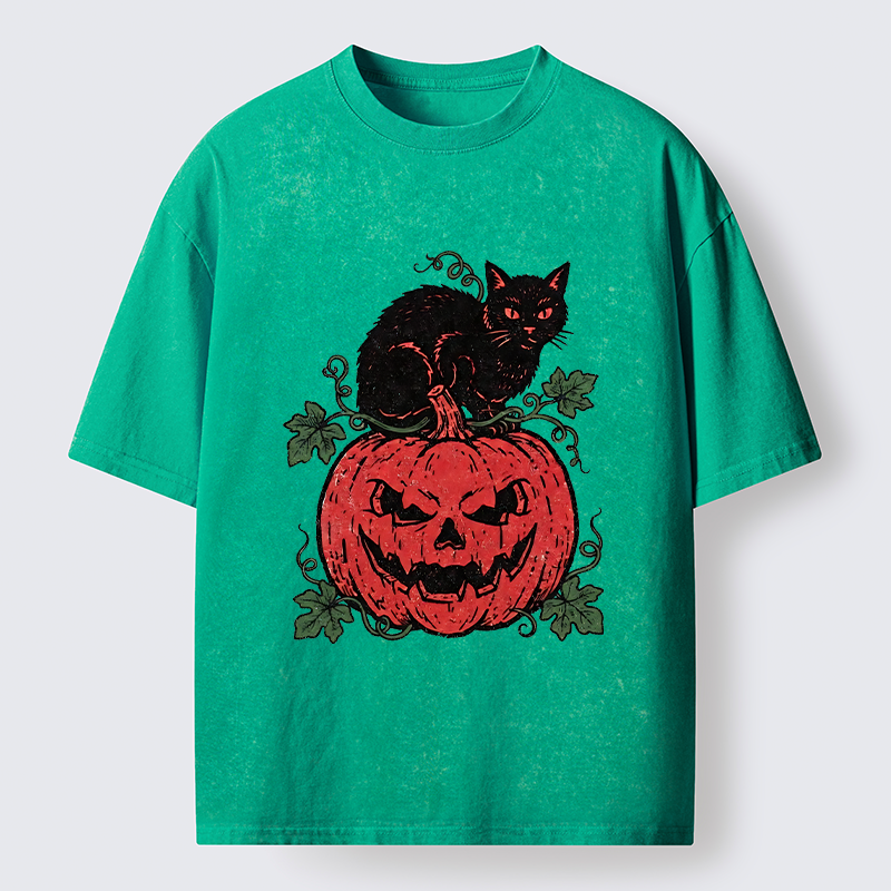 Tokyo-Tiger Pumpkin Black Cat Washed T-Shirt