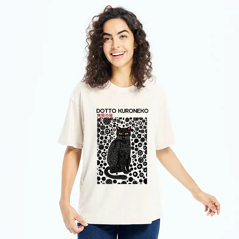 Tokyo-Tiger Polka Dot Art Cat Washed T-Shirt