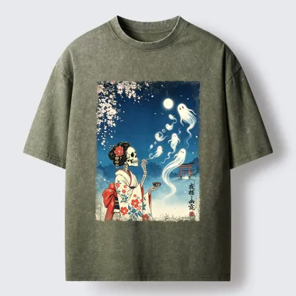 Tokyo-Tiger Moon Skeleton Ghost Washed T-Shirt