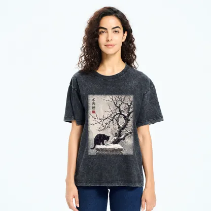 Tokyo‑Tiger Snow Cat Calm Vibes Washed T-Shirt