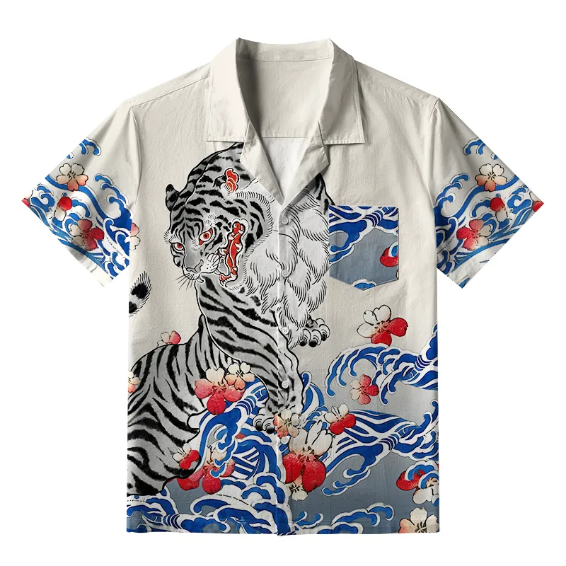 Tokyo-Tiger Fierce Tiger Amidst Sakura Wave Aloha Hawaiian Shirt
