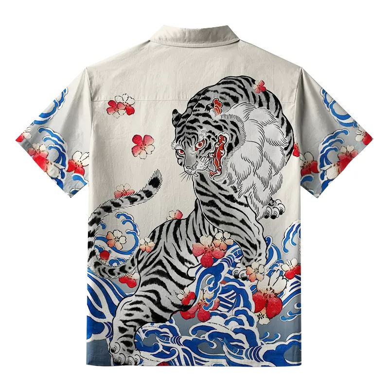 Tokyo-Tiger Fierce Tiger Amidst Sakura Wave Aloha Hawaiian Shirt