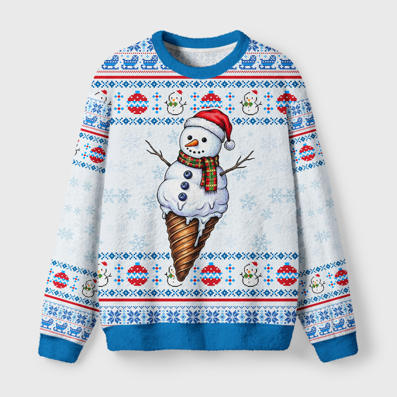 Tokyo-Tiger Funny Snowman Waffle Cone Fuzzy Christmas Ugly Sweatshirt