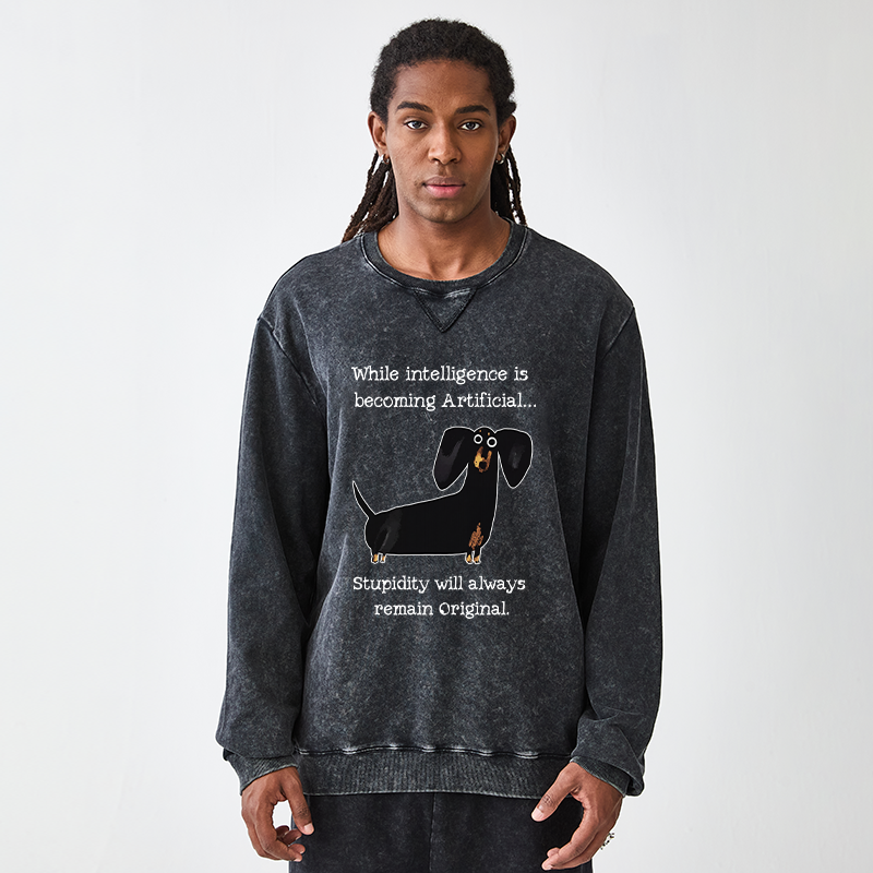 Tokyo-Tiger Dachshund Real Humor Funny Meme Washed Terry Sweatshirt