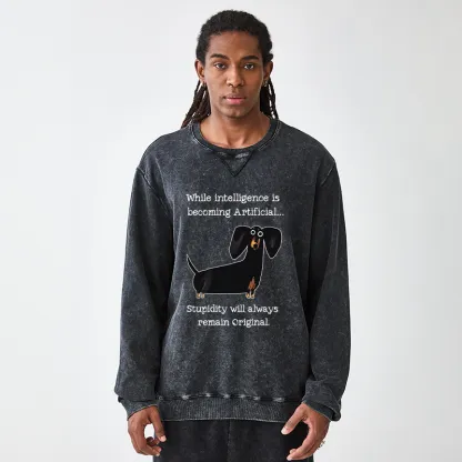 Tokyo-Tiger Dachshund Real Humor Funny Meme Washed Terry Sweatshirt