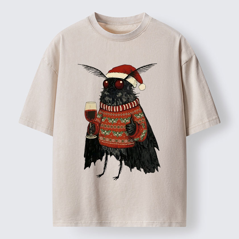 Tokyo-Tiger Christmas Mothman Wine Time Washed T-Shirt
