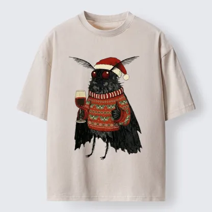 Tokyo-Tiger Christmas Mothman Wine Time Washed T-Shirt
