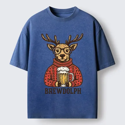 Tokyo-Tiger Christmas Beer Reindeer Meme Washed T-Shirt