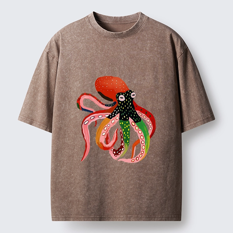 Tokyo‑Tiger Colorful Octopus Art Washed T‑shirt