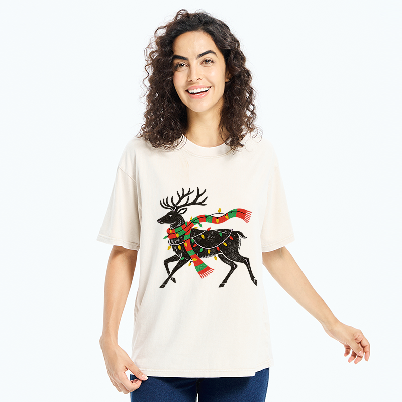 Tokyo-Tiger Christmas Light Reindeer Washed T-Shirt