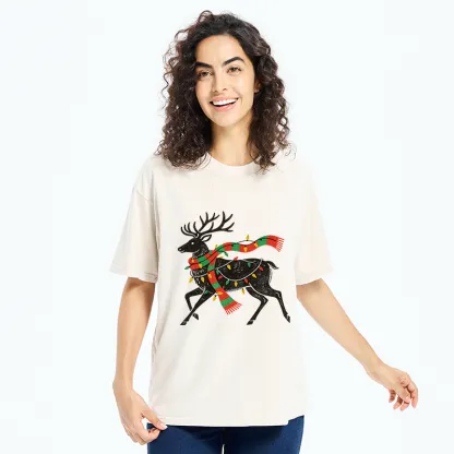 Tokyo-Tiger Christmas Light Reindeer Washed T-Shirt