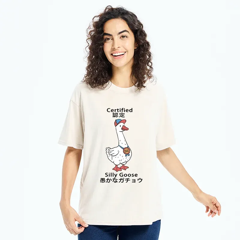Tokyo-Tiger Certified Funny Silly Goose  Washed T-Shirt