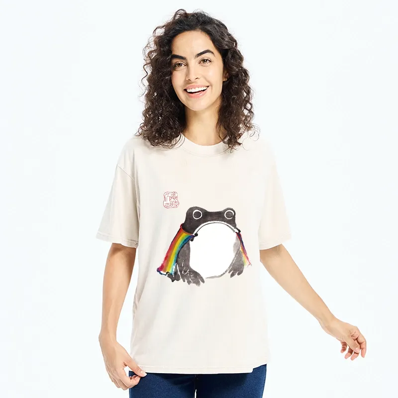 Tokyo-Tiger Pride Frog Cheerful Vibe Washed T-Shirt 