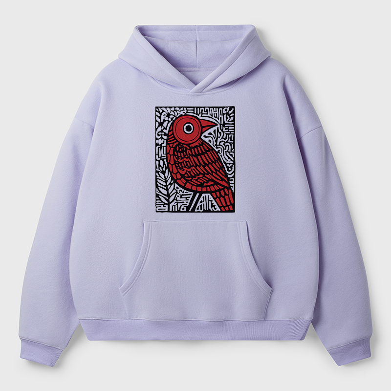 Tokyo-Tiger Retro Woodblock Bird Adult Fleece Hoodie
