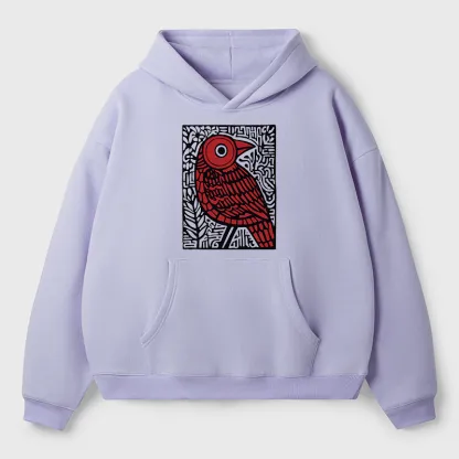 Tokyo-Tiger Retro Woodblock Bird Adult Fleece Hoodie