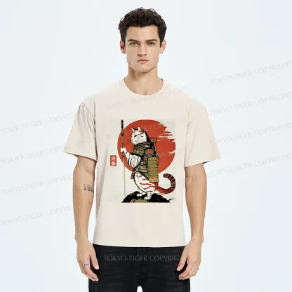 Tokyo-Tiger Samurai Cat Holding Sword Washed T-Shirt