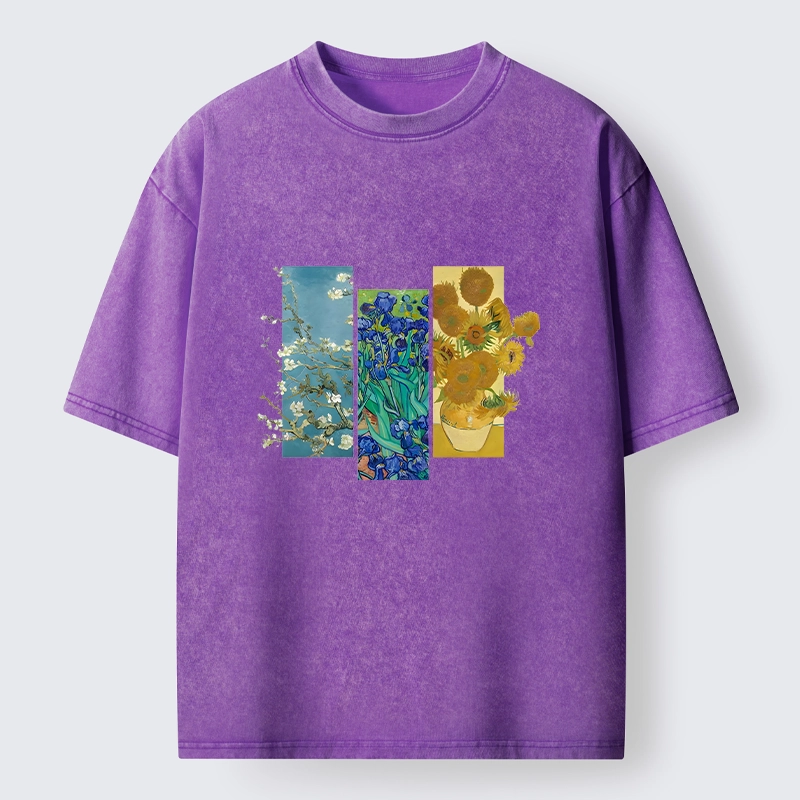 Tokyo‑Tiger Van Gogh Floral Art Washed T‑Shirt