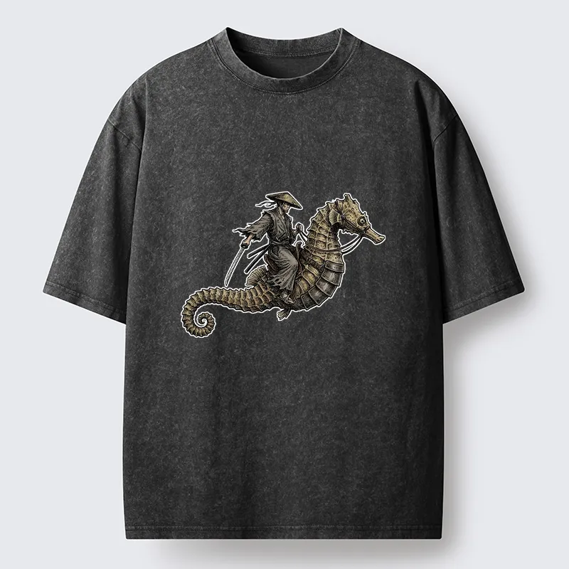 Tokyo-Tiger Samurai Riding Seahorse Washed T-Shirt