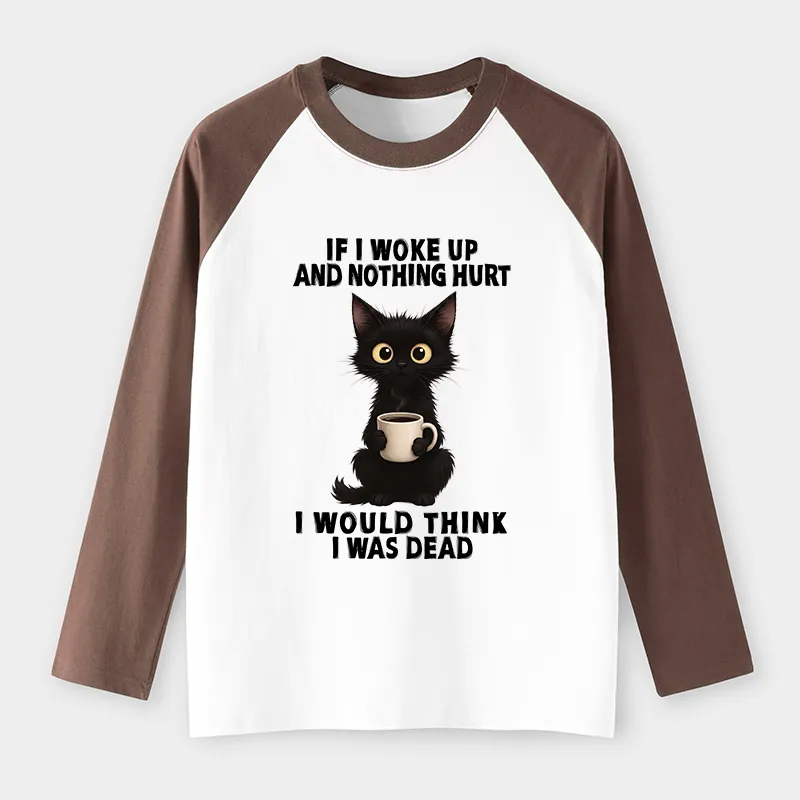 Tokyo-Tiger Funny Cute Black Cat And Coffee Meme Raglan Long Sleeve T-shirt