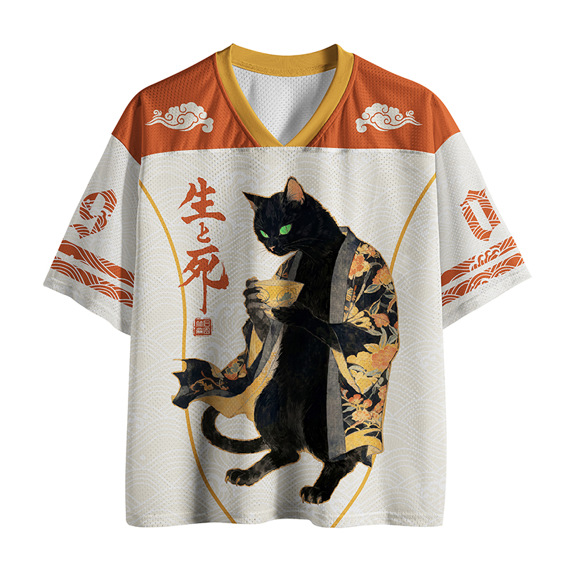 Tokyo-Tiger Tea Samurai Cat Black Version Mesh Jersey
