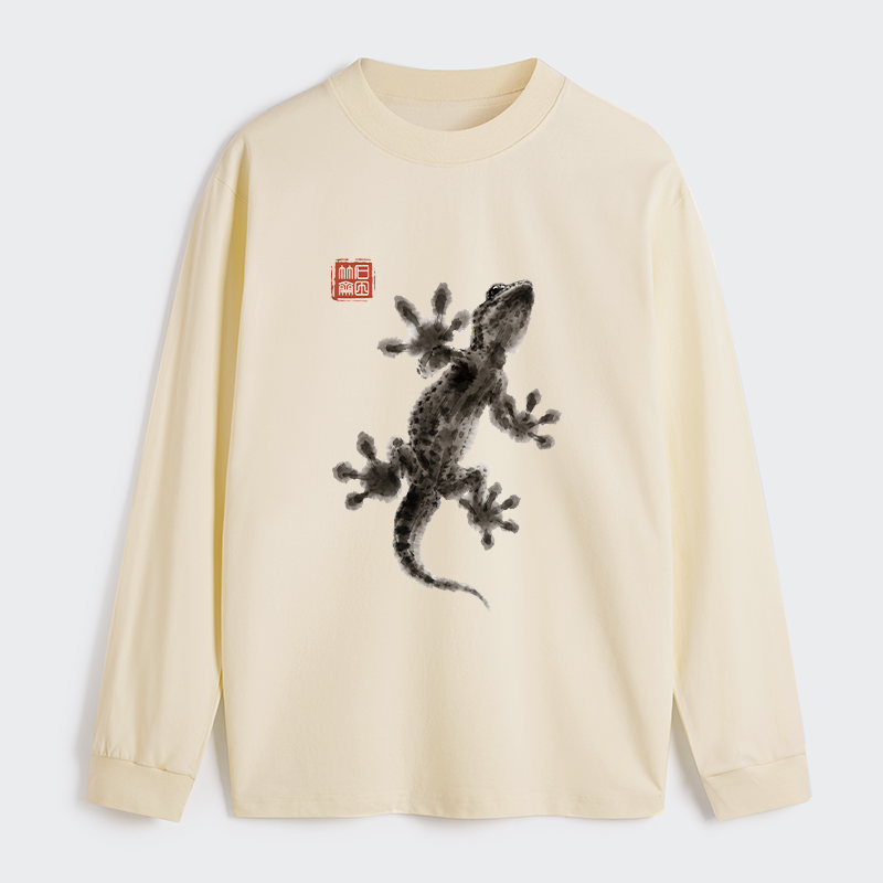 Tokyo-Tiger Minimal Asian Ink Brush Gecko Vibe Classic Long Sleeve T-Shirt