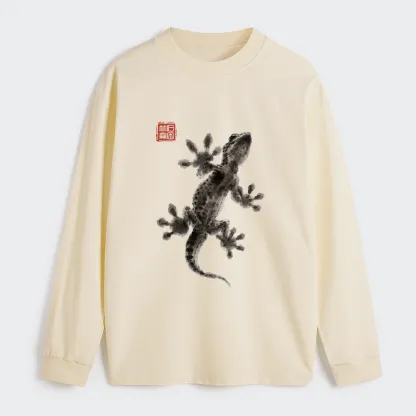 Tokyo-Tiger Minimal Asian Ink Brush Gecko Vibe Classic Long Sleeve T-Shirt