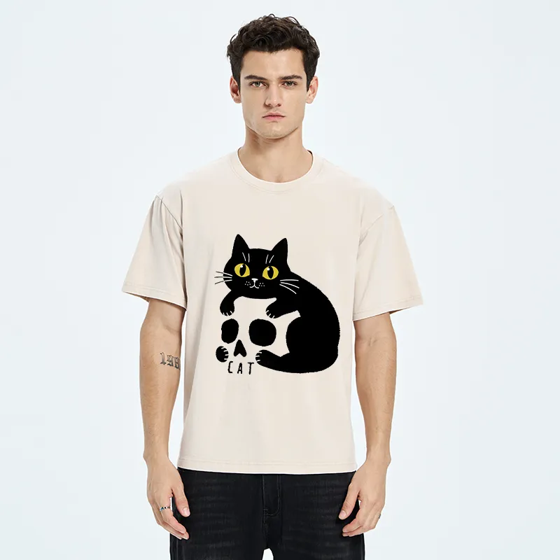 Tokyo-Tiger Cat And Skull Washed T-Shirt
