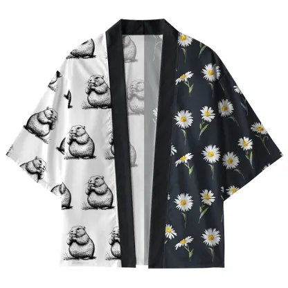 Tokyo-Tiger Daisies And Groundhog Kimono Cardigan