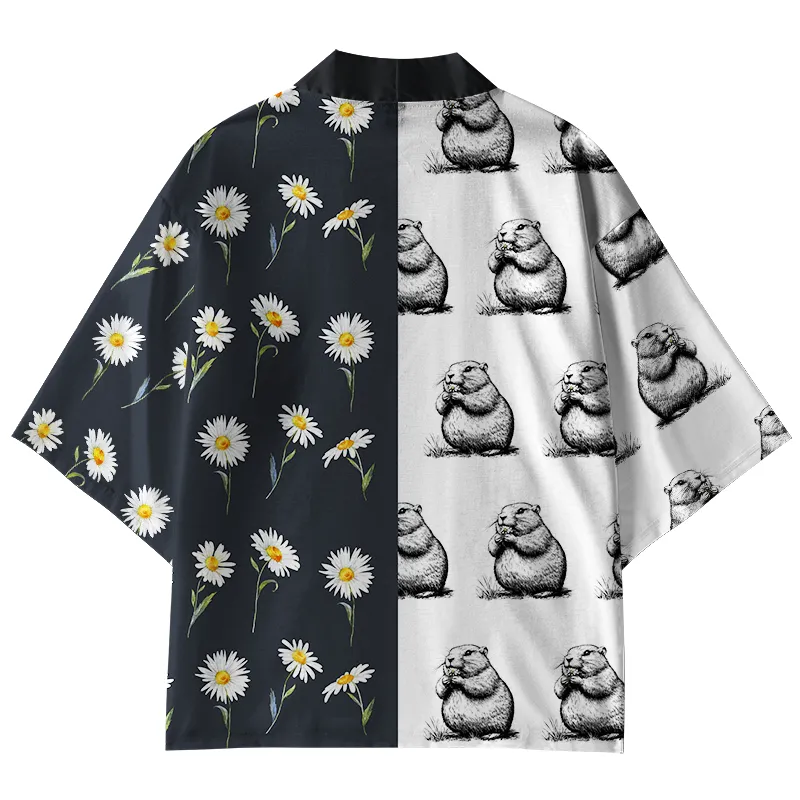 Tokyo-Tiger Daisies And Groundhog Kimono Cardigan