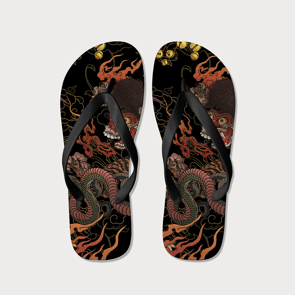 Tokyo-Tiger Japanese Yokai And Skeletons Flip Flops