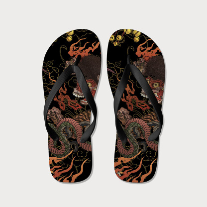 Tokyo-Tiger Japanese Yokai And Skeletons Flip Flops