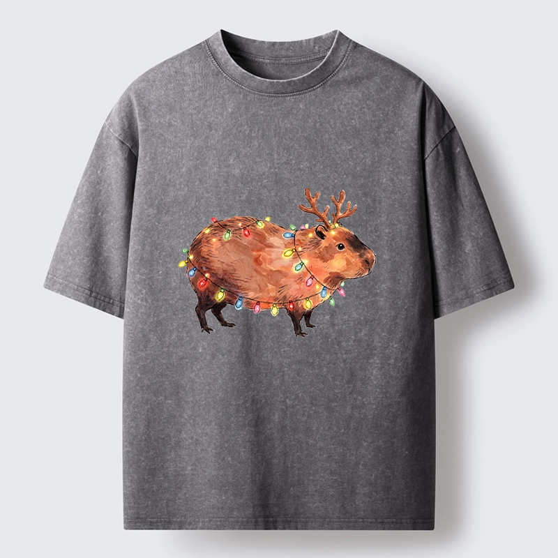 Tokyo‑Tiger Christmas Capybara Glow Washed T‑Shirt