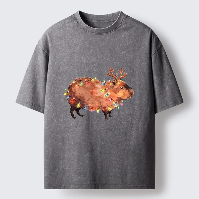 Tokyo‑Tiger Christmas Capybara Glow Washed T‑Shirt