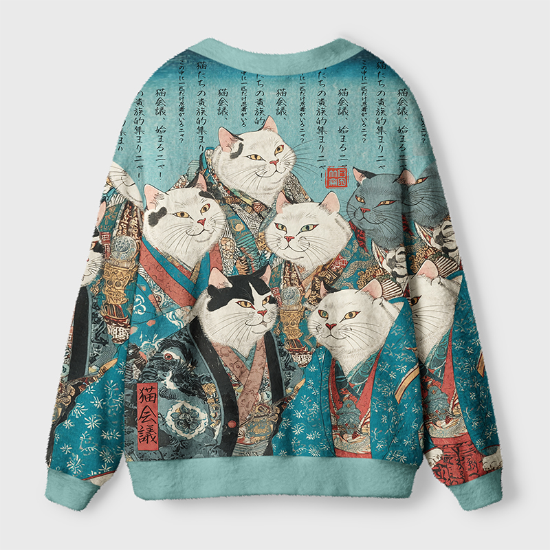 Tokyo-Tiger Formal Gathering of Ukiyo-e Cat Nobles Ugly Cardigan Sweater