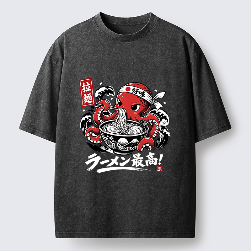 Tokyo‑Tiger Octopus Loves Ramen Washed T‑Shirt Sale