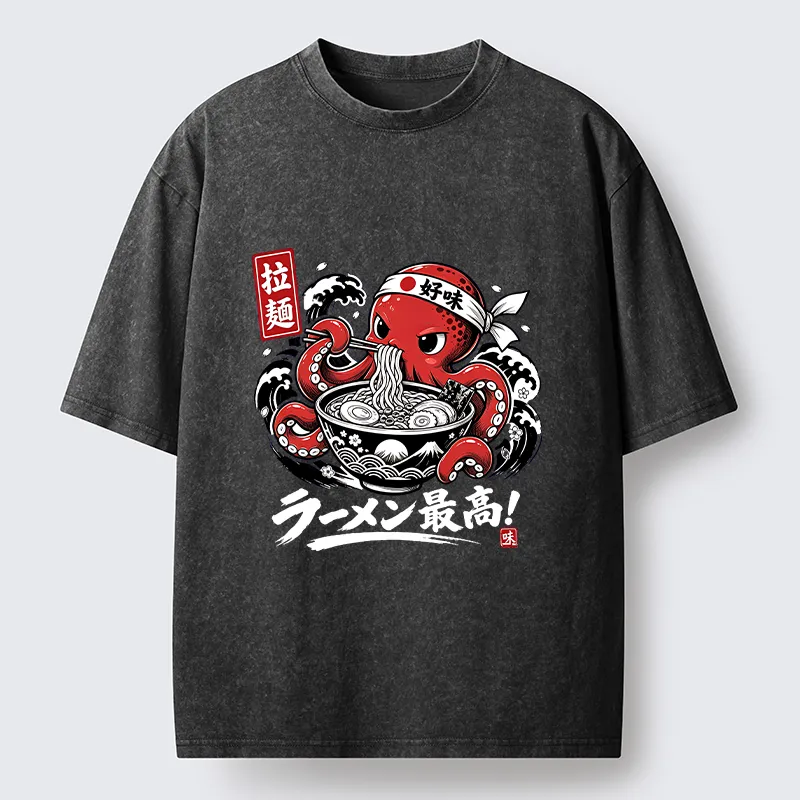 Tokyo-Tiger Octopus Loves Ramen Washed T-Shirt