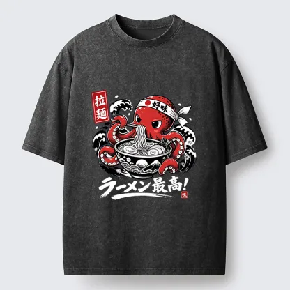 Tokyo-Tiger Octopus Loves Ramen Washed T-Shirt