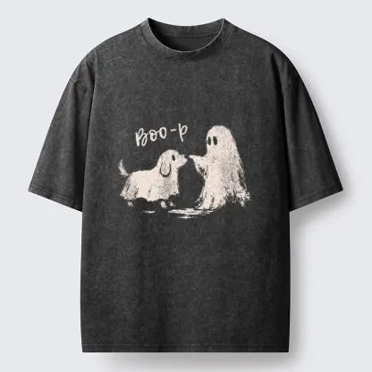 Tokyo-Tiger Funny Ghost Puppy Boo Washed T-Shirt