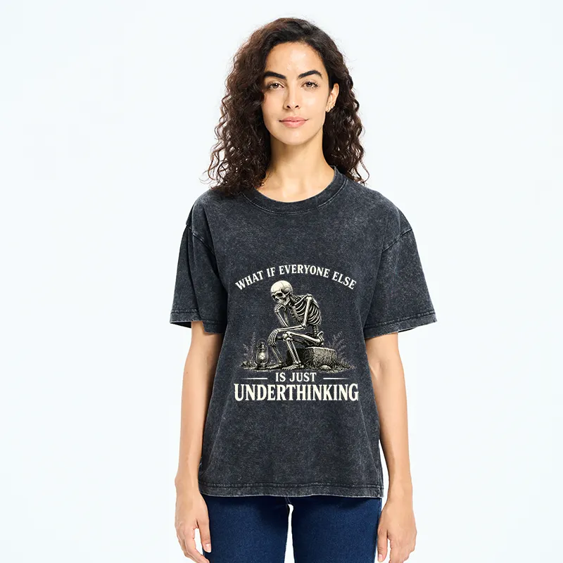 Tokyo-Tiger Skeleton Deep Thought Meme Washed T-Shirt