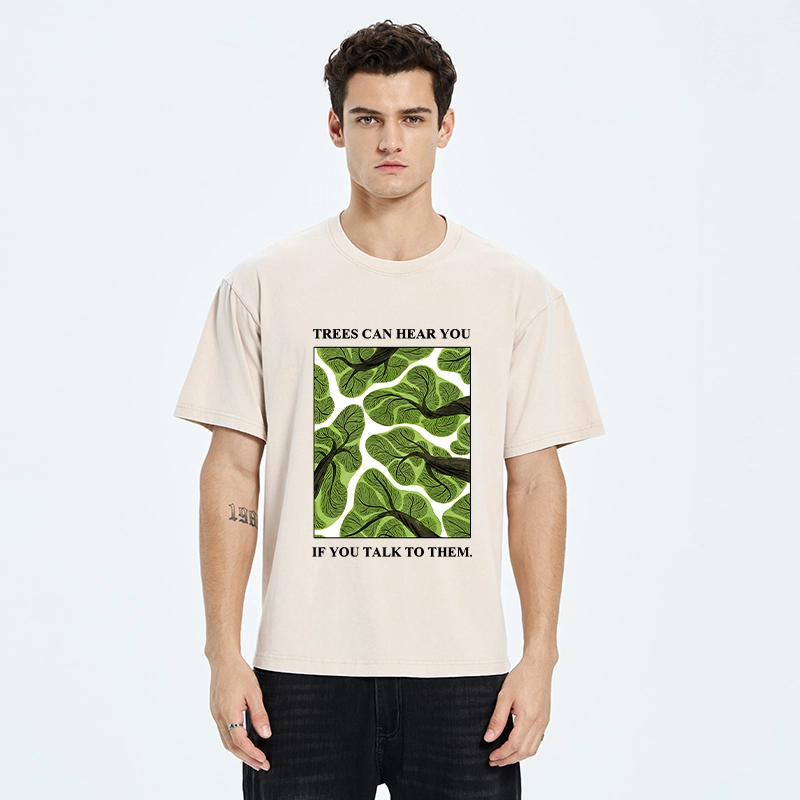 Tokyo-Tiger Calm Nature Print Trees Listen To You Washed T-Shirt