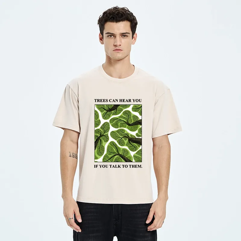 Tokyo-Tiger Calm Nature Print Trees Listen To You Washed T-Shirt