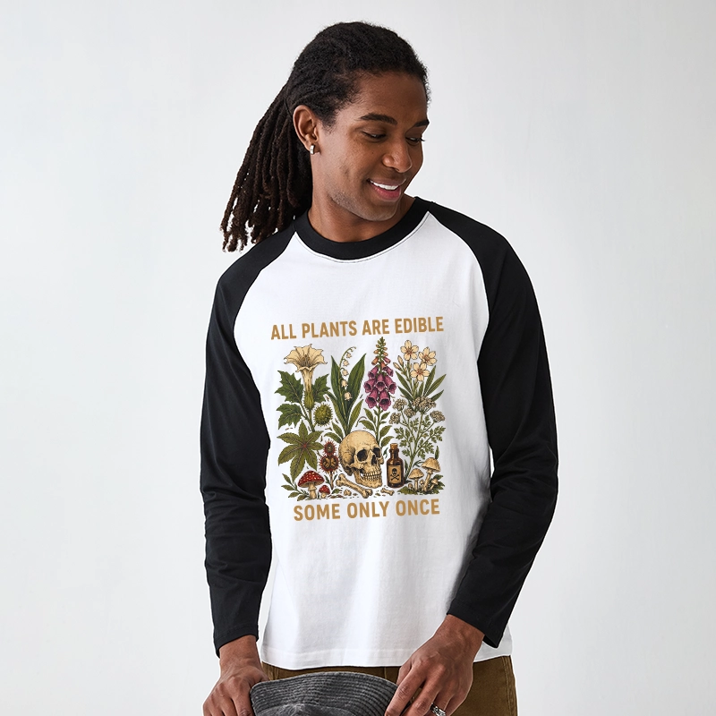 Tokyo-Tiger Edible Plants Some Only Once Joke Raglan Long Sleeve T-shirt