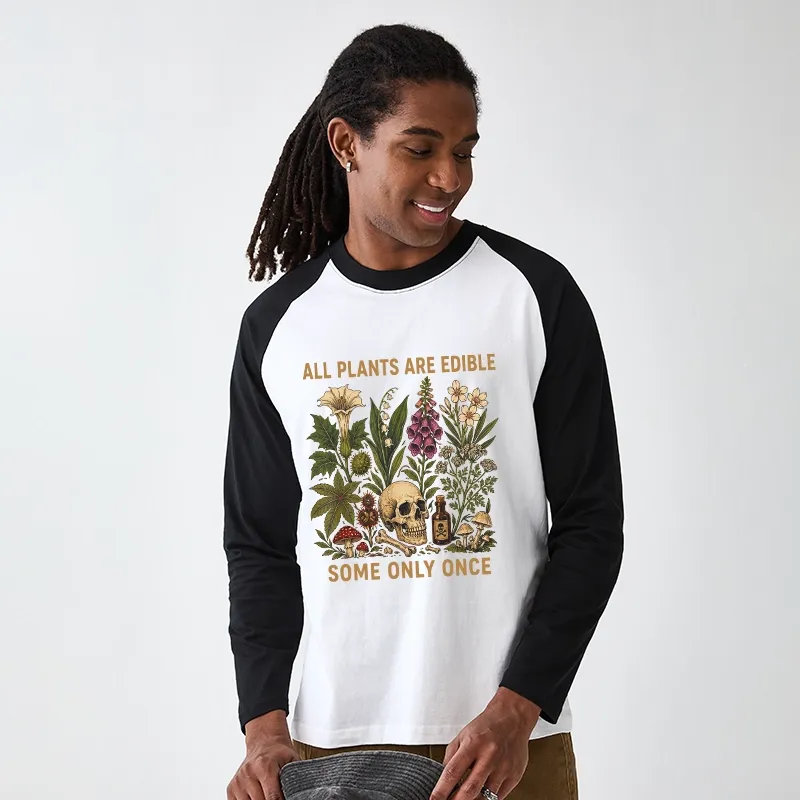 Tokyo-Tiger Edible Plants Some Only Once Joke Raglan Long Sleeve T-shirt
