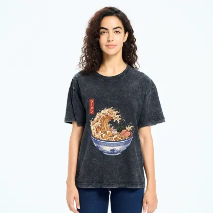 Tokyo‑Tiger Funny Wave Ramen Washed T‑Shirt