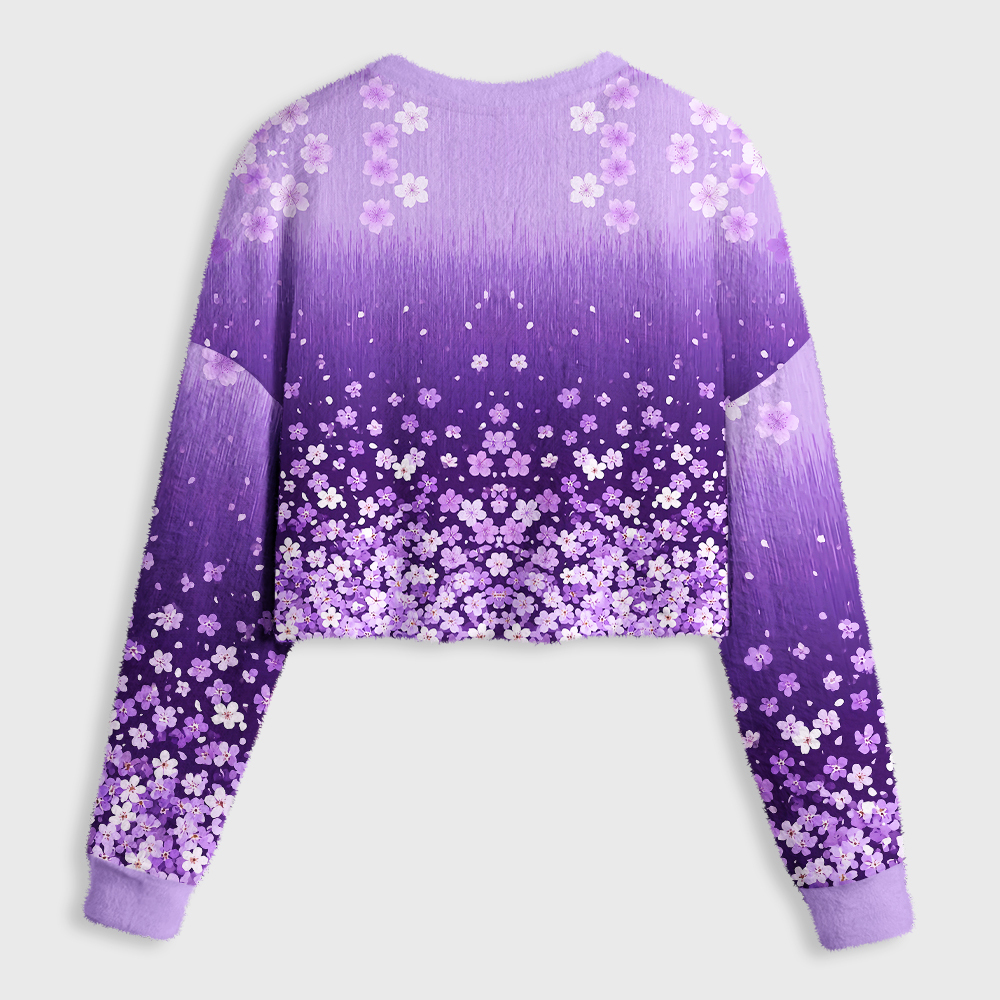 Tokyo-Tiger A Sea Of Sakura Petals Women's Fuzzy Cropped Sweatshirt