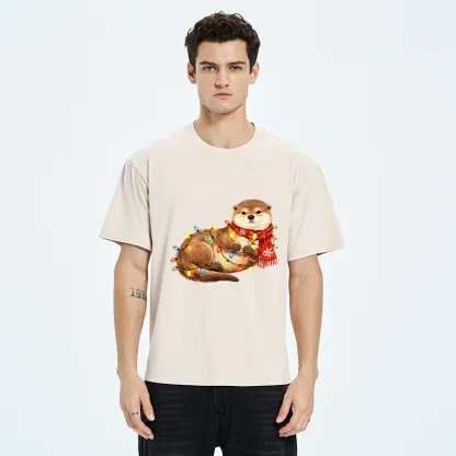 Tokyo-Tiger Cozy Otter With Christmas Lights Washed T-Shirt