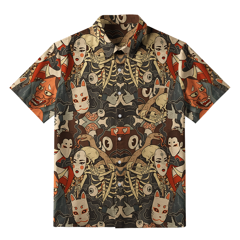 Tokyo-Tiger Japanese Geisha And Yokai Button-up Shirt