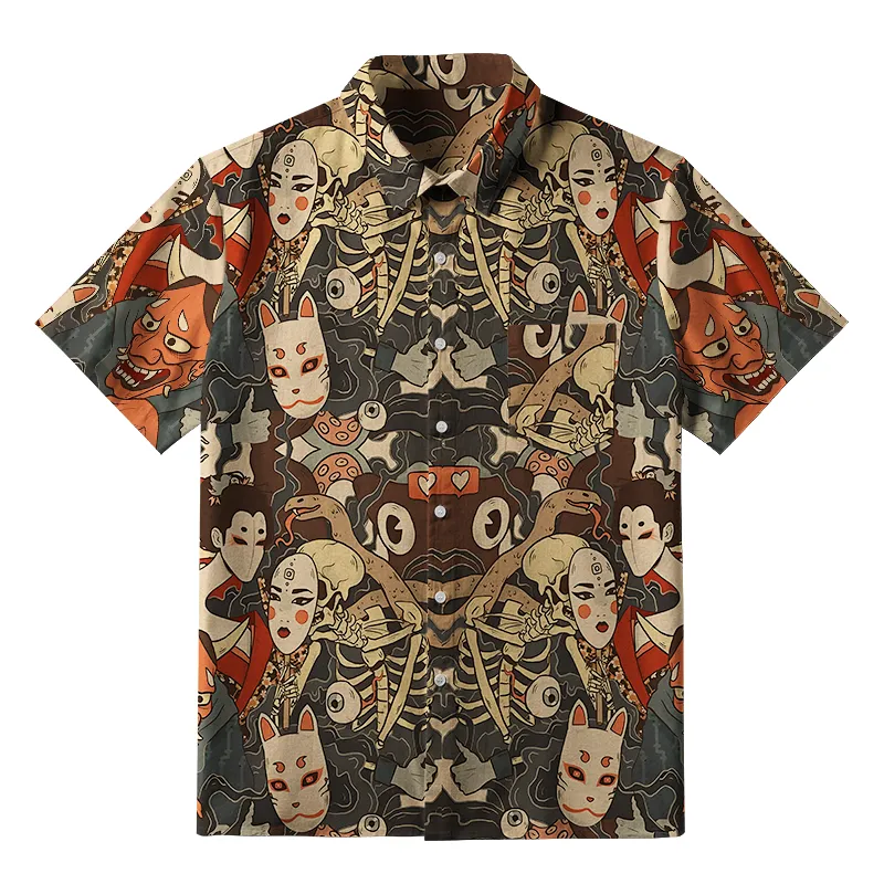 Tokyo-Tiger Japanese Geisha And Yokai Button-up Shirt Sale