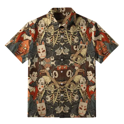 Tokyo-Tiger Japanese Geisha And Yokai Button-up Shirt